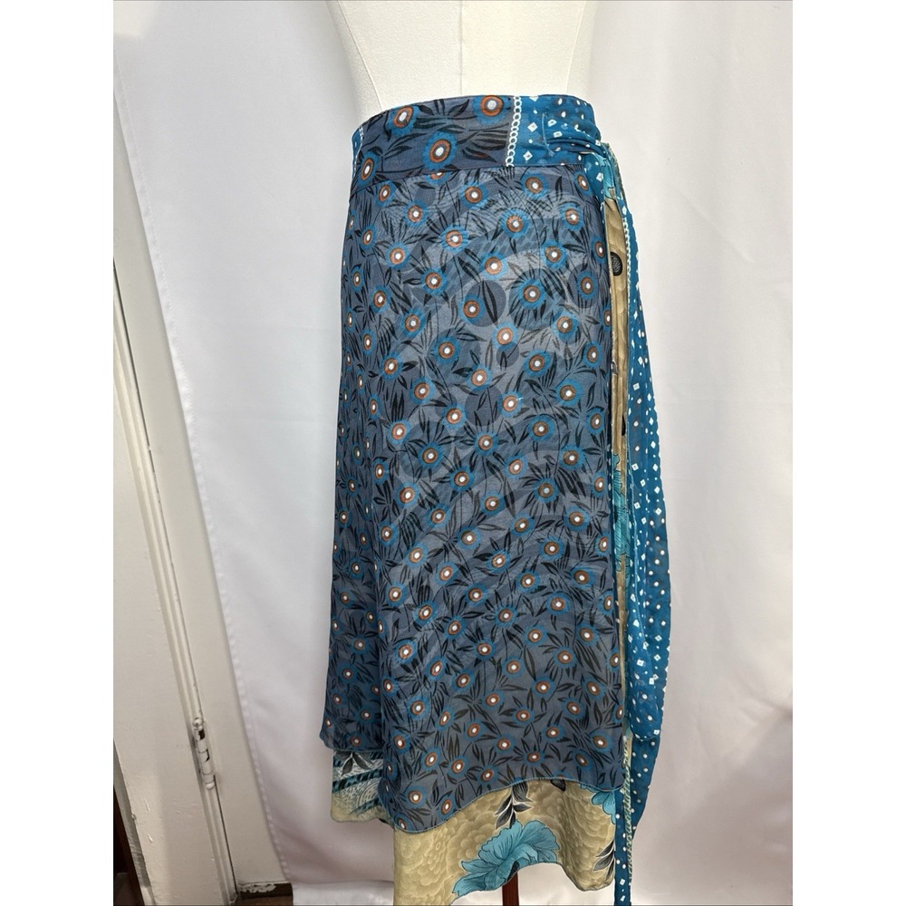 Iris Impressions Wrap DBL Skirt Artsy Layered Peacock Print Boho Gypsy Long SZ M